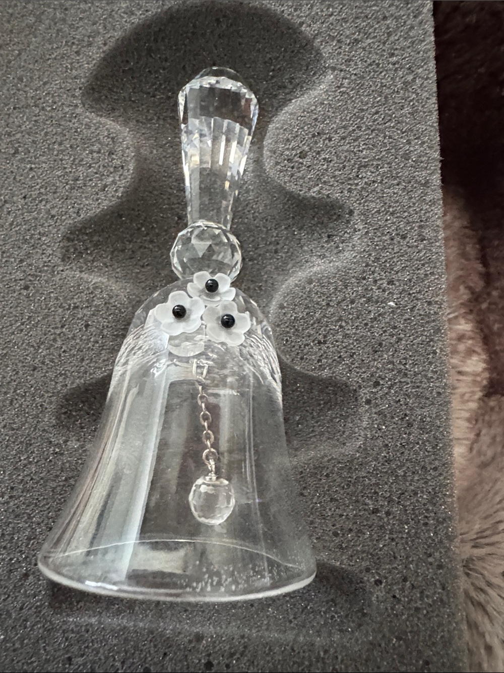 Swarovski Crystal Bell with Floral Accent and Hanging Clapper